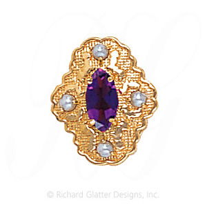 GS490 AMY/PL - 14 Karat Gold Slide with Amethyst center and Pearl accents 
